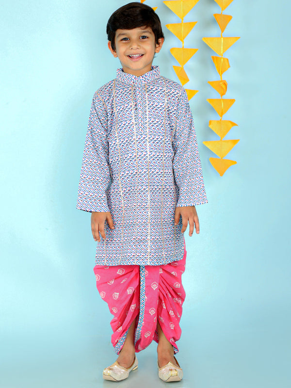 Boy's  Blue- Pink Color Gota Lace Kurta With Dhoti - KID1 Boys