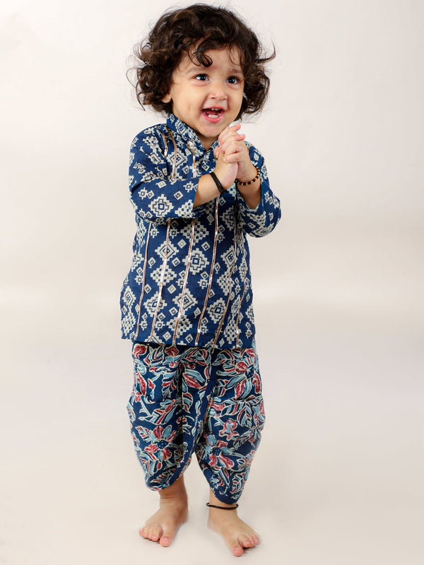 Boy's  Blue Color Gota Lace Kurta With Dhoti - KID1 Boys