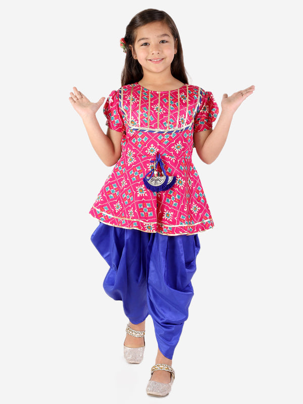 Girl's Silk Blend Printed Full Length Kurta & Dhoti Pant Set -KID1 Girls