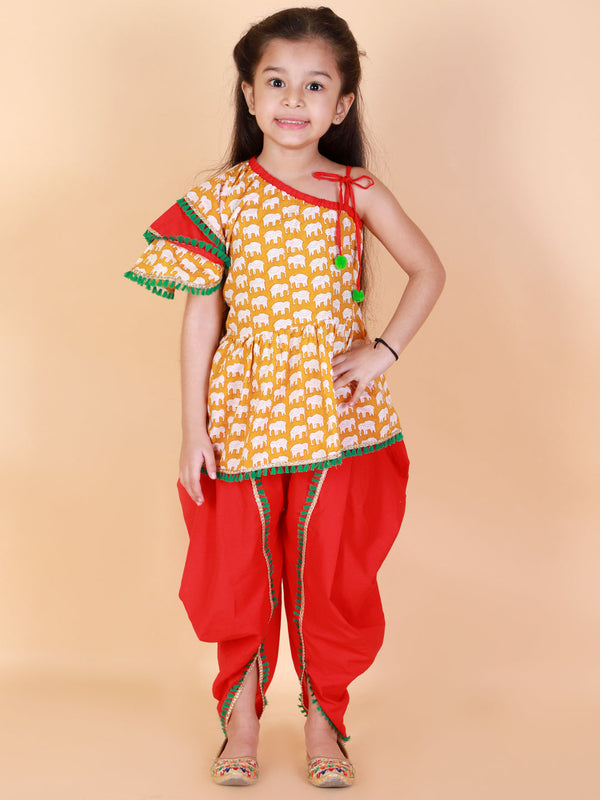 Girl's Pure Cotton Printed Ankle Length Kurta & Dhoti Pant Set -KID1 Girls