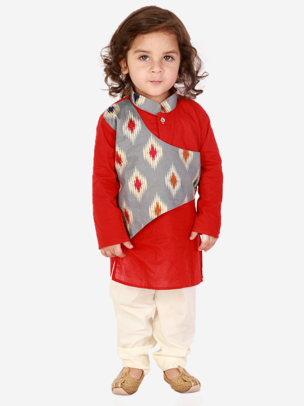 Boy's Ikat print front panel kurta pyjama - KID1 Boys