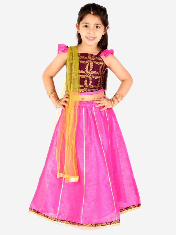 Girl's Frill Sleeves Lehenga Choli Dupatta With Mang Tikka - KID1 Girls