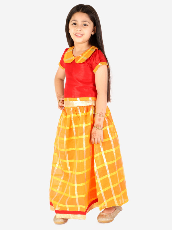 Girl's Gold Kota Checks Pavda Pattu - KID1 Girls