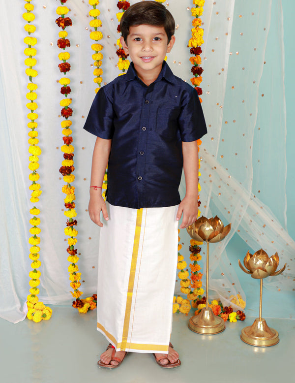 Boy's  Blue Color Boys Veshti Mundu Set - KID1 Boys