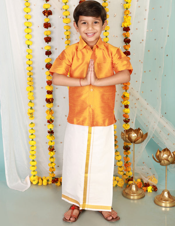 Boy's  Yellow Color Boys Veshti Mundu Set - KID1 Boys