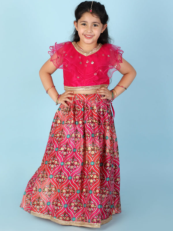 Girl's Kiara Sequins Top With Floral Lehenga - Kid1 Girls