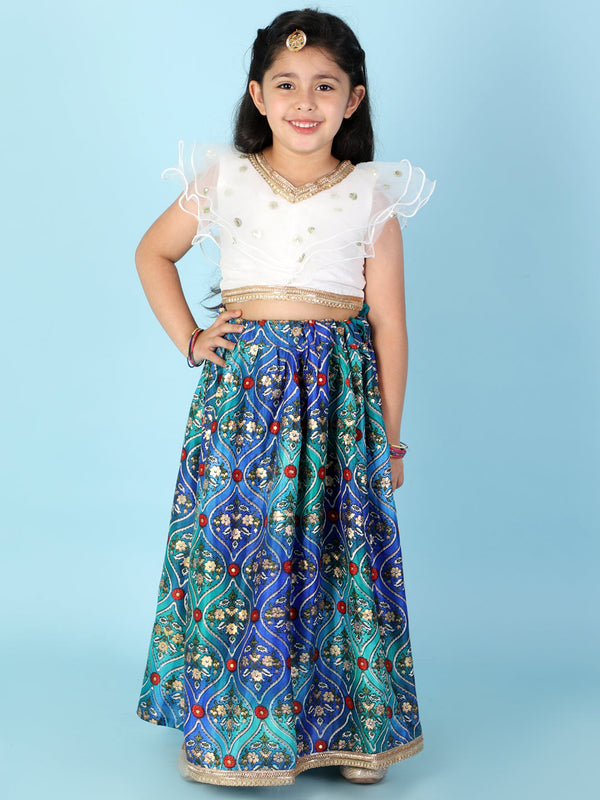 Girl's Kiara Sequins Top With Floral Lehenga - Kid1 Girls