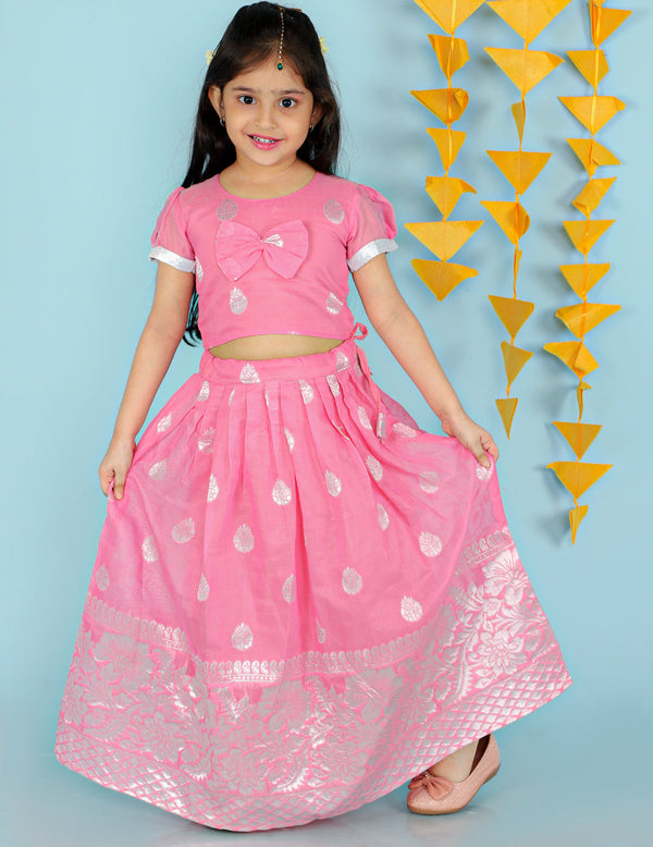 Girl's Pink Color Chanderi Pavda Pattu  - KID1 Girls