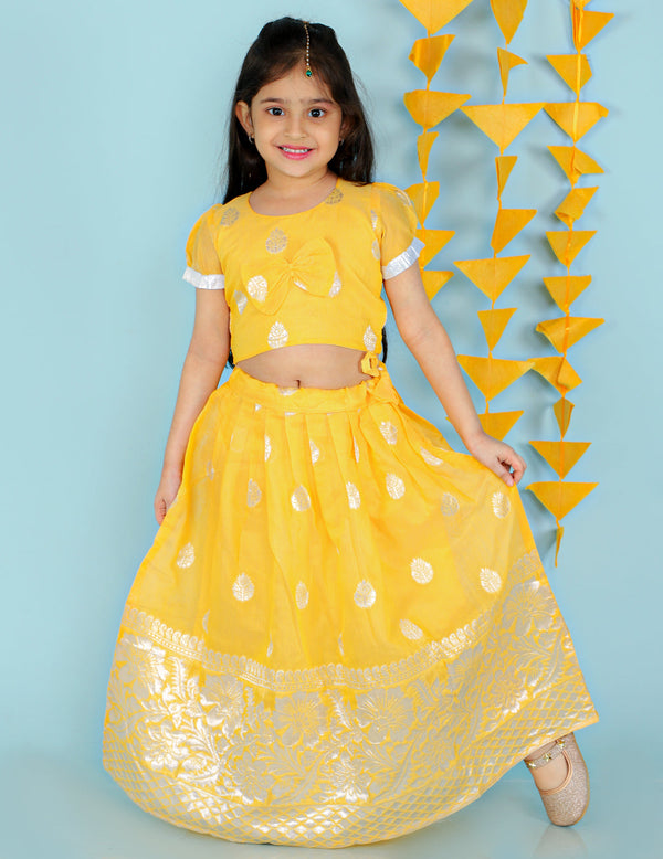 Girl's Yellow Color Chanderi Pavda Pattu  - KID1 Girls