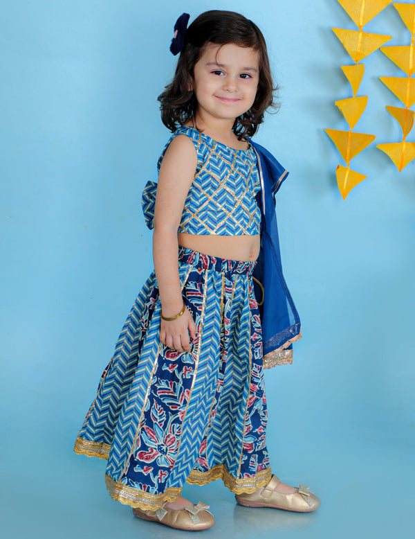 Girl's Blue Color Gota Work Crop Choli With Lehenga - KID1 Girls