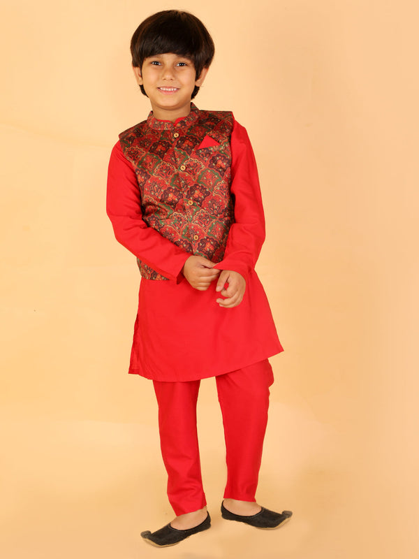 Boy's Silk Blend Printed Full Length Kurta Pyjama Set - KID1 Boys