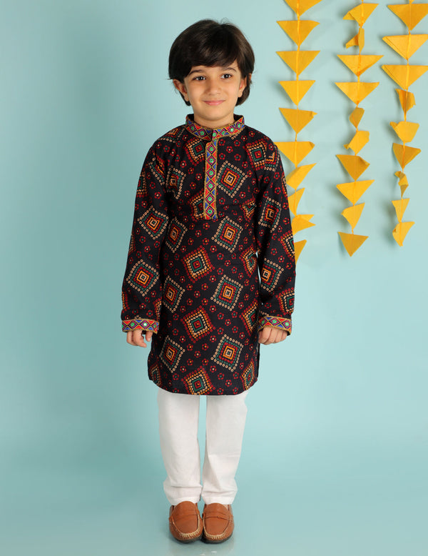 Boy's Mirror Work Bandhani Kurta Pajama - Kid1 Boys