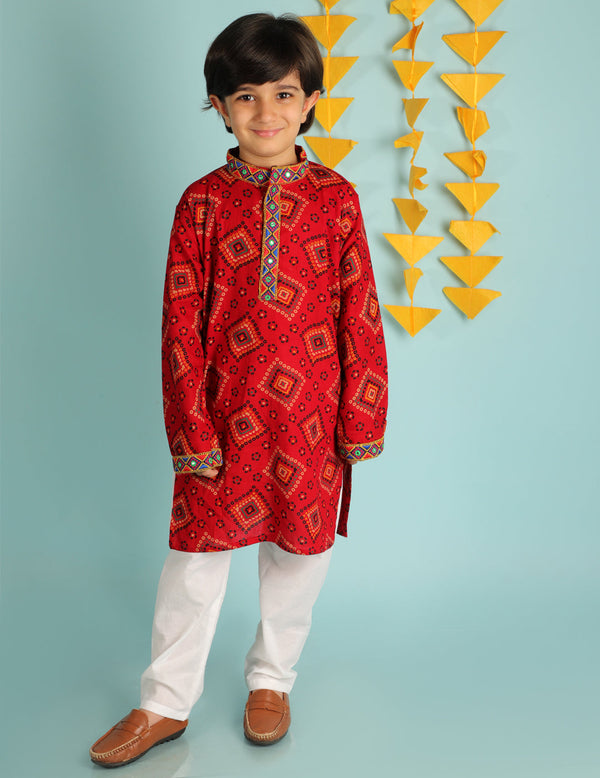 Boy's Mirror Work Bandhani Kurta Pajama - Kid1 Boys