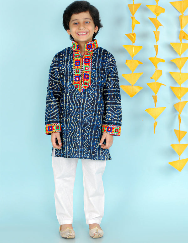 Boy's  Blue Color Bandhani Print Kurta Pajama - KID1 Boys