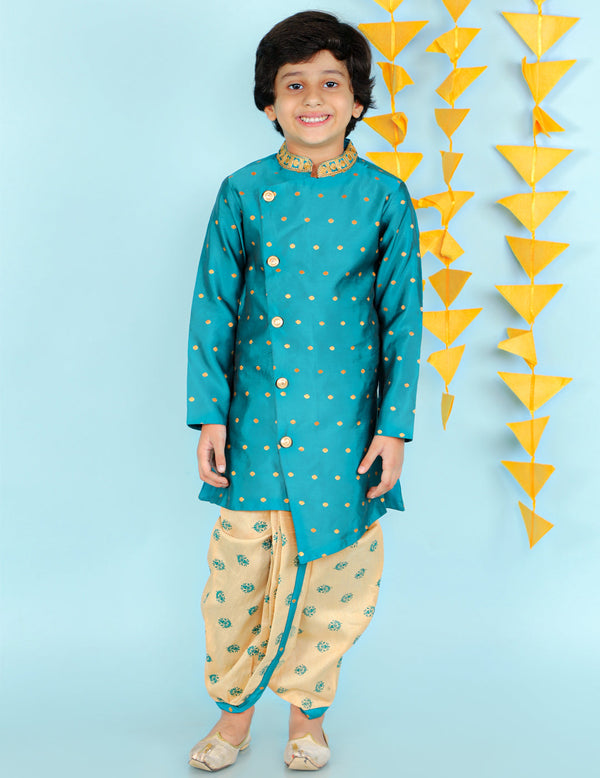 Boy's  Green Color Festive Sherwani Dhoti - KID1 Boys