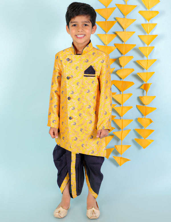 Boy's  Yellow Color Festive Sherwani Dhoti - KID1 Boys