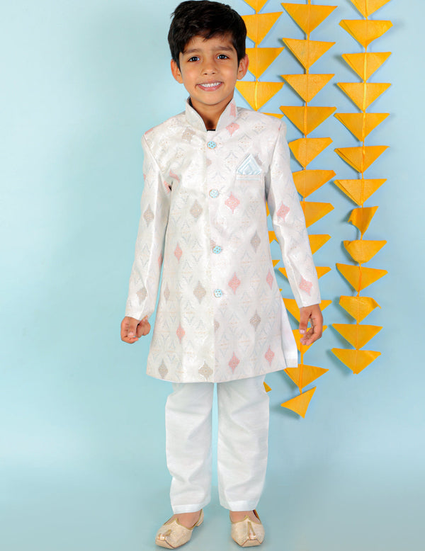 Boy's  Blue Color Embroidered Sherwani Set - KID1 Boys