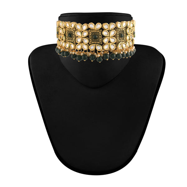 Women's Gold Plated Black Handcrafted Choker Necklace Jewellery Set - i jewels