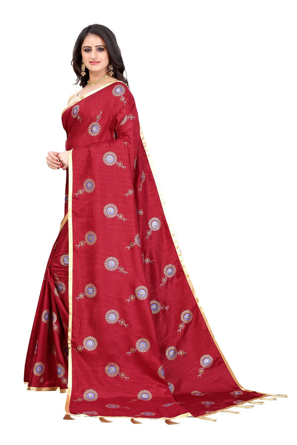 Women's Maroon Dola Silk Lace Work Saree - Vamika