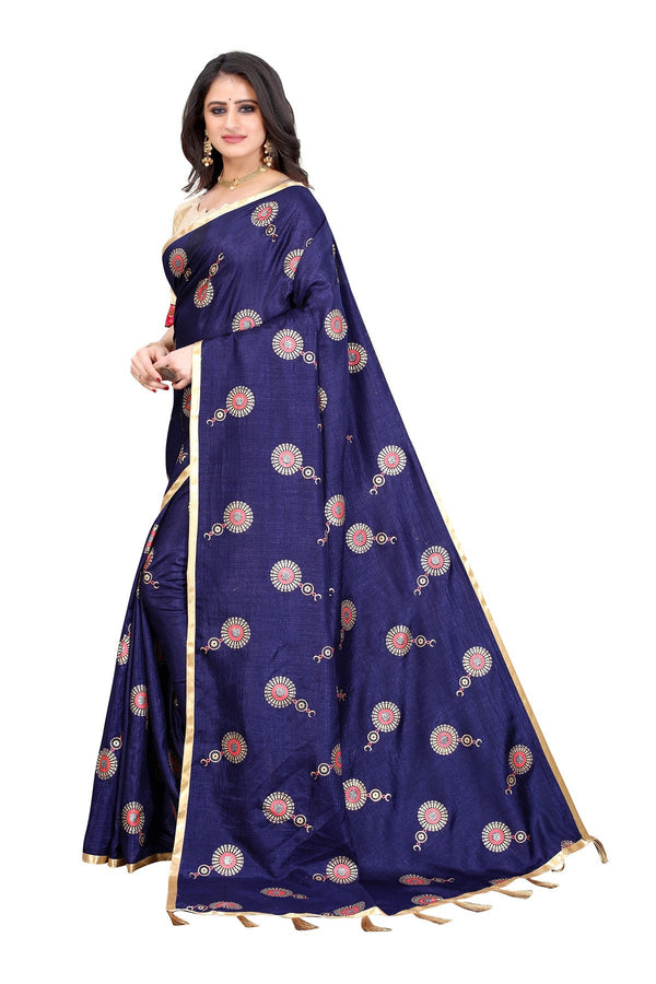 Women's Navy Dola Silk Lace Work Saree - Vamika