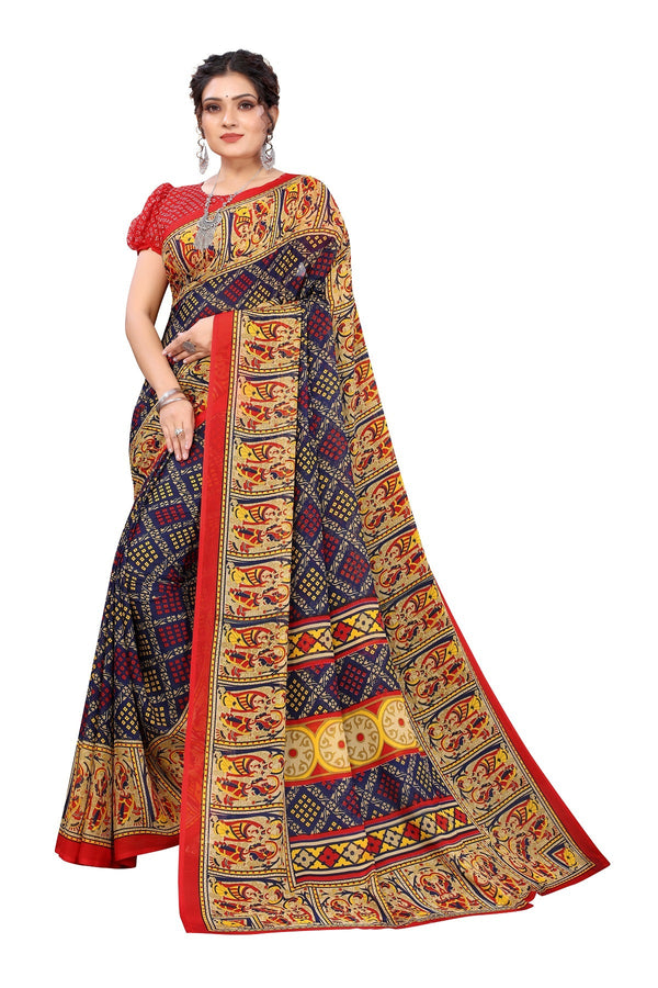 Women's Navy Blue Printed Georgette Saree - Vamika