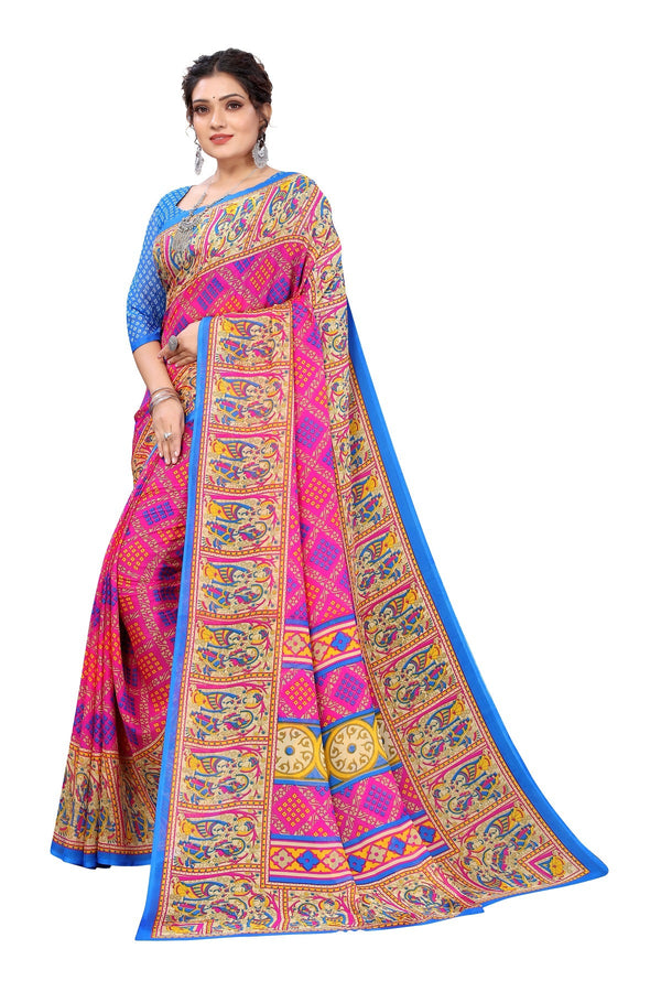 Women's Pink Printed Georgette Saree - Vamika