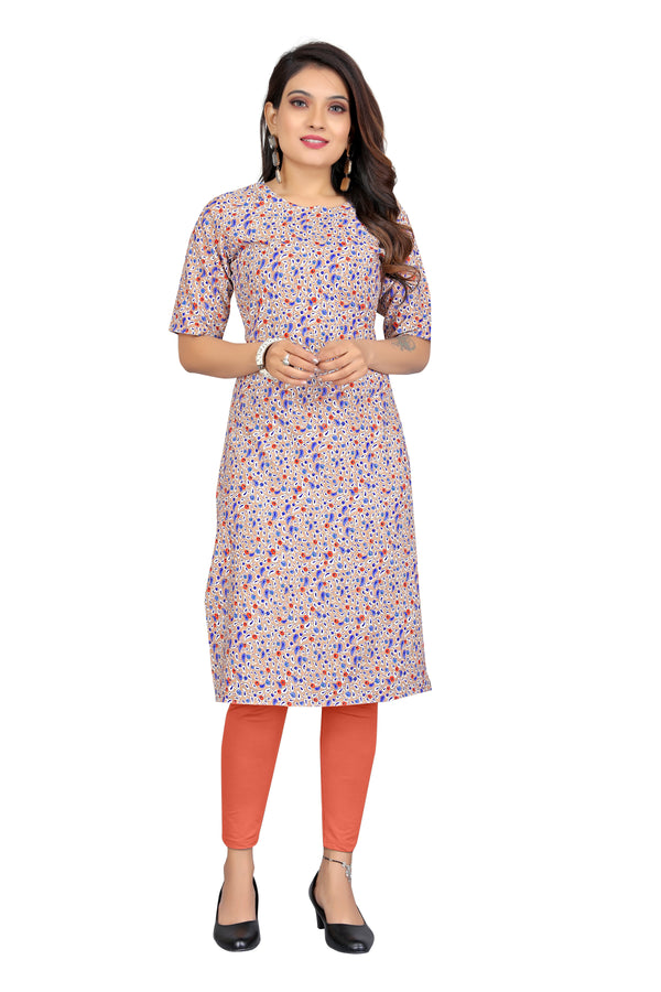 Women's OFF White Regulat Wear Digital Printed Crepe Kurti  - Fashion Forever