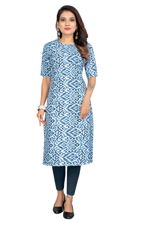 Women's Sky Blue Regulat Wear Digital Printed Crepe Kurti  - Fashion Forever