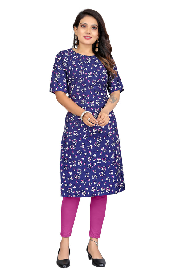 Women's Purple Regulat Wear Digital Printed Crepe Kurti  - Fashion Forever