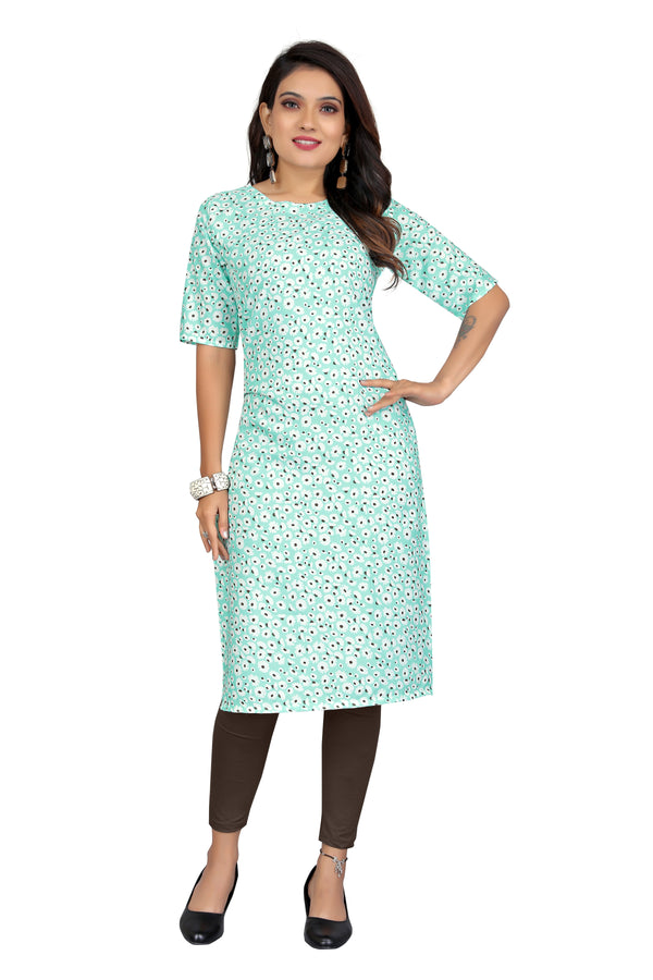 Women's Batli Sky Regulat Wear Digital Printed Crepe Kurti  - Fashion Forever