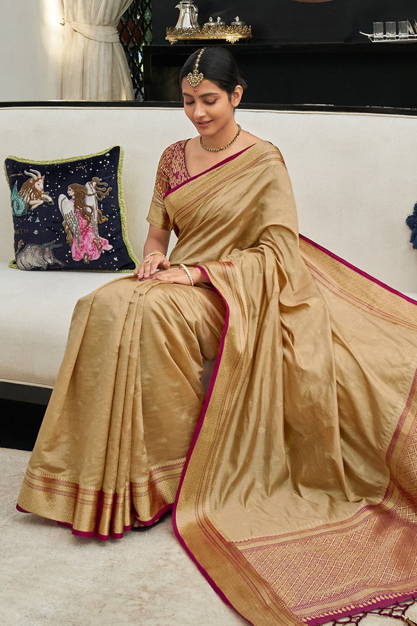 Women's Biscoff Beige South Silk Saree - Karagiri