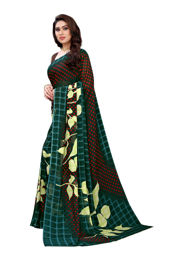 Women's Green Printed Georgette Saree - Vamika