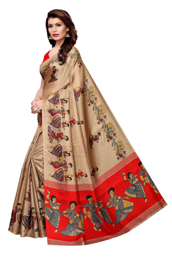 Women's  Kalamkari With Jhalar Khadi Silk Saree Kathak Chiku - Vamika