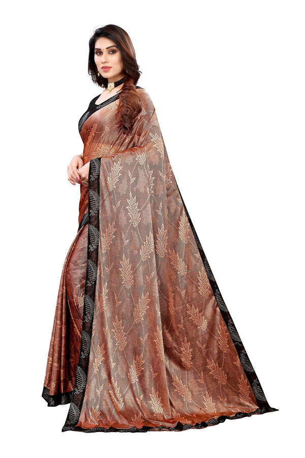 Women's Brown Malai Silk Embroidery Saree - Vamika