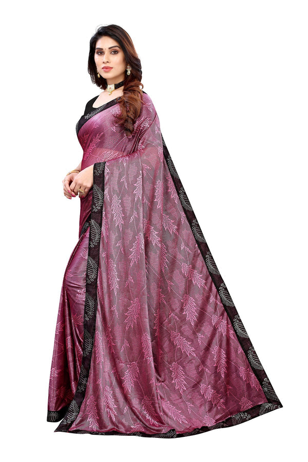 Women's Pink Malai Silk Embroidery Saree - Vamika