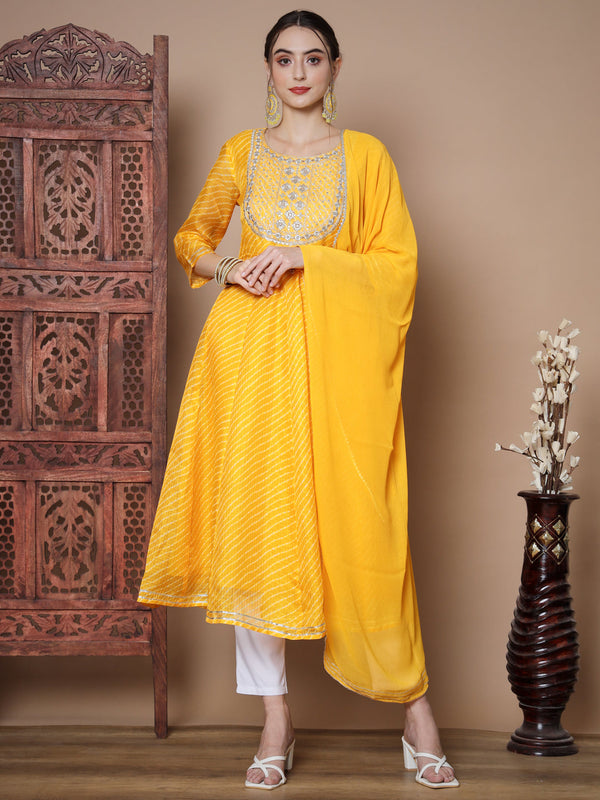 Women's Yellow Anarkali Kurta & With Dupatta - Myshka