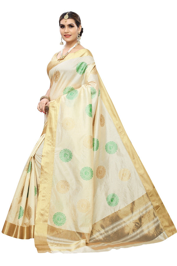 Vamika Cream Cotton Polyester Silk Weaving Saree