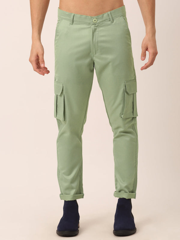 Men's Casual Cotton Solid Cargo Pants ( KGP 154 Pista-Green ) - Jainish