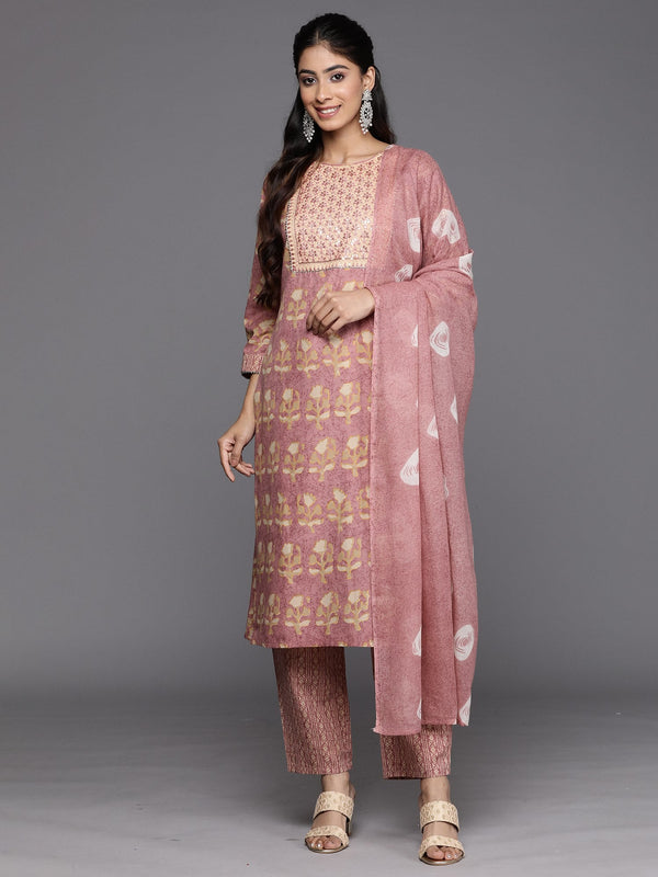 Women's Floral Printed Regular Sequinned Pure Cotton Kurta With Trousers & Dupatta - Navyaa