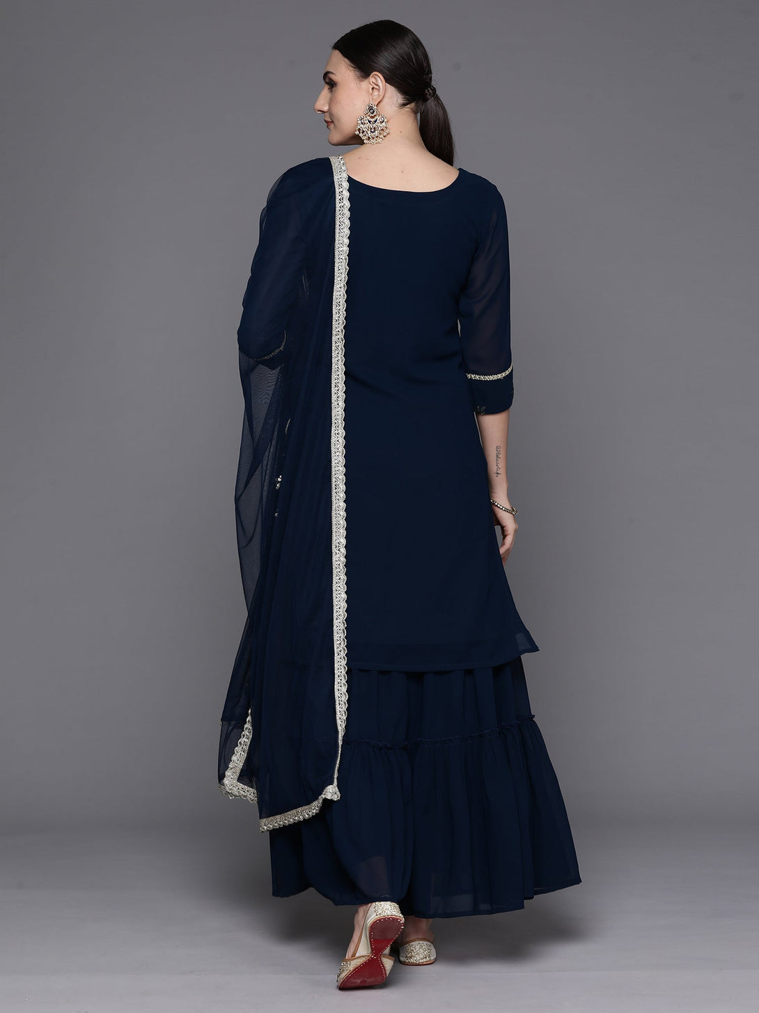 Women's Navy Blue Embroidered Straight Kurtas - Indo Era