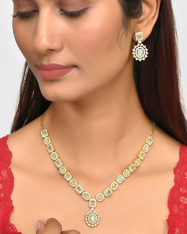 Women's Sparkling Elegance Zircons Adorned Gold Plated Jewellery Set - Voylla