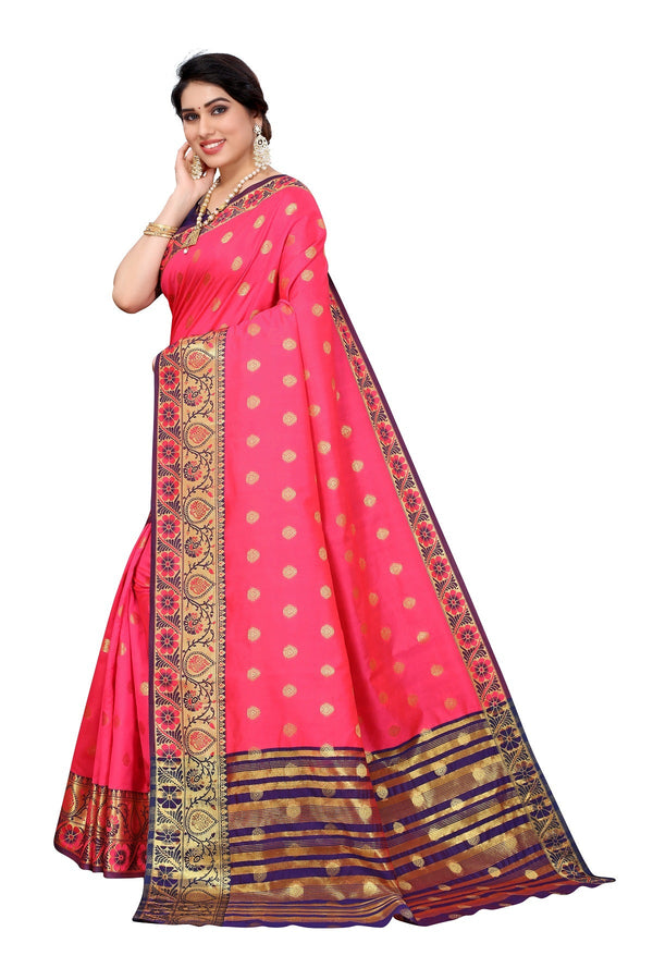 Women's Cotton Rich Silk With Jacquard Weaving Pink Saree - Vamika