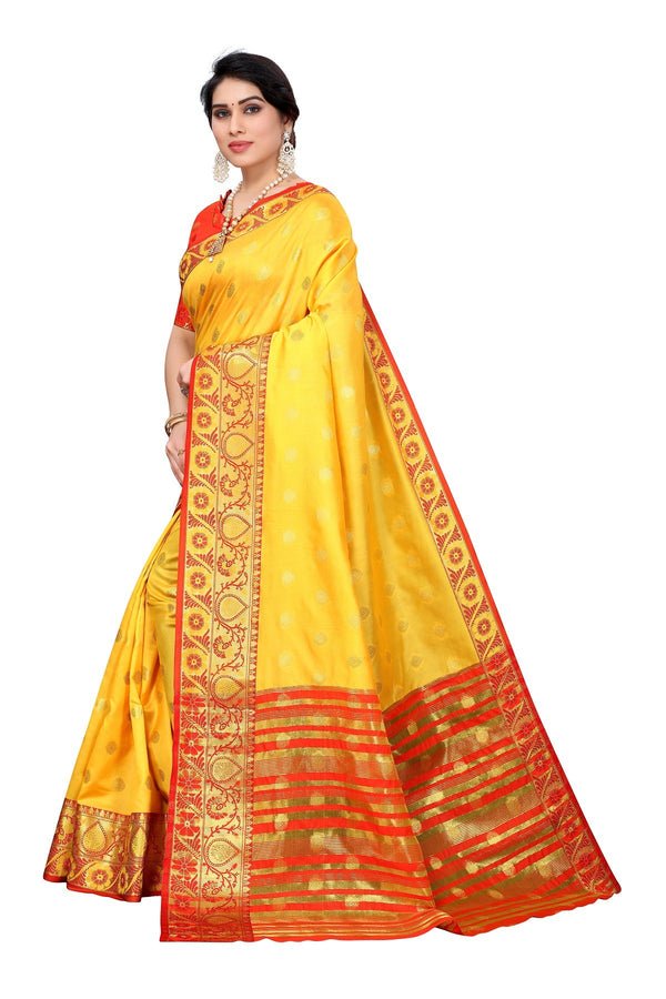 Women's Cotton Rich Silk With Jacquard Weaving Yellow Saree - Vamika