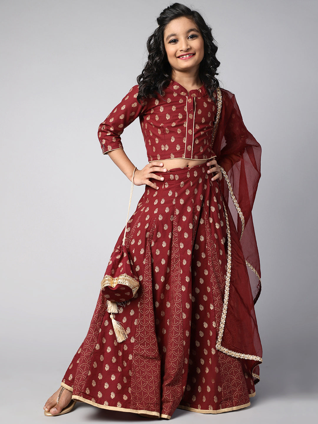 Cotton Floral Printed Lehenga & Blouse Set For Girls With Dupatta - Aks Girls