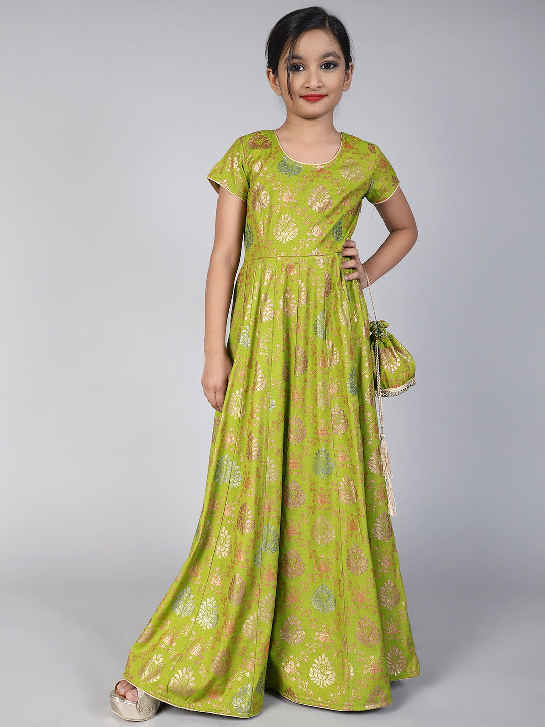 Rayon Floral Printed Maxi Fit And Flare Dress For Girls - Aks Girls