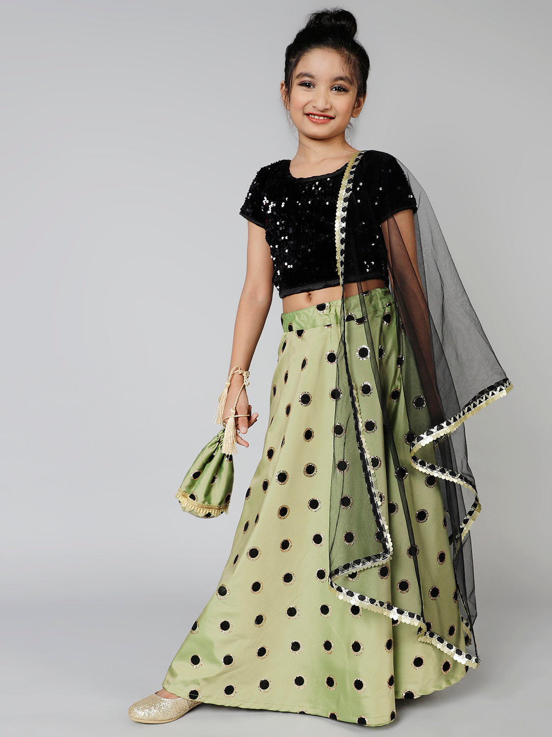 Silk Embellished Printed Lehenga & Blouse Set For Girls With Dupatta - Aks Girls