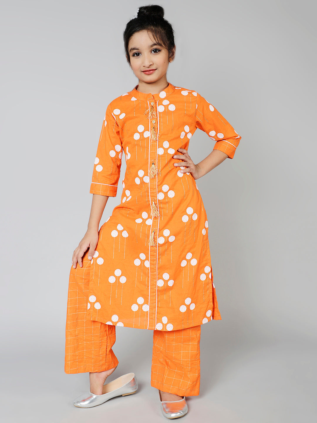 Cotton Floral Printed Straight Kurta & Palazzo Set For Girls - Aks Girls