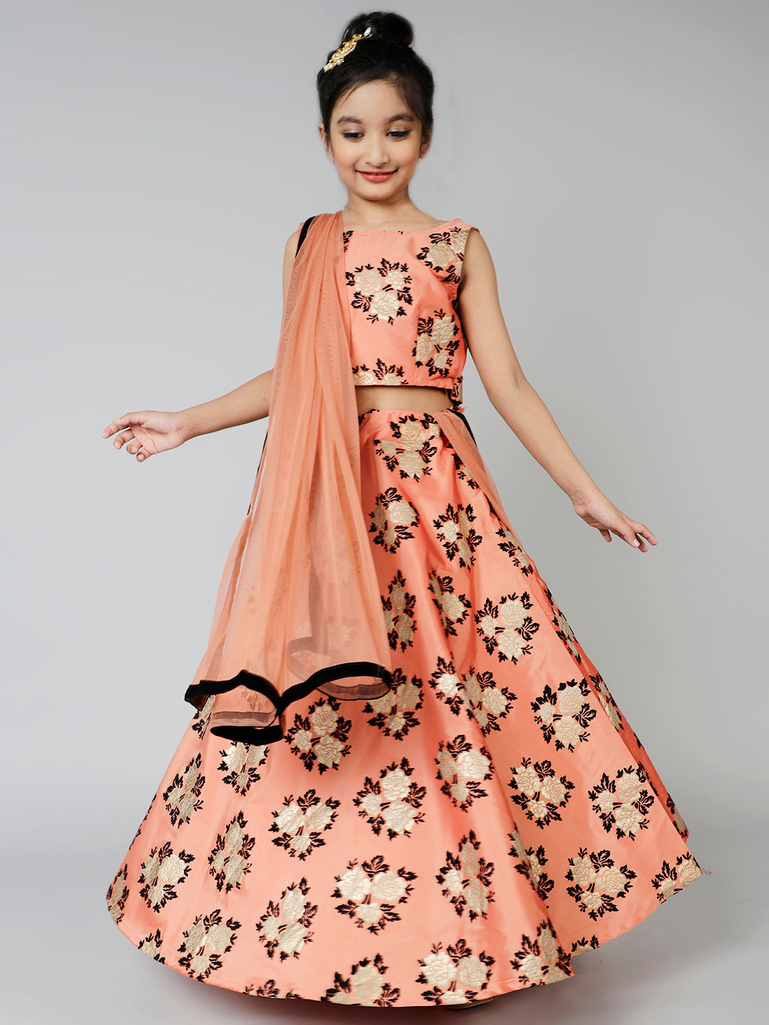 Silk Floral Printed Lehenga & Blouse Set For Girls With Dupatta - Aks Girls