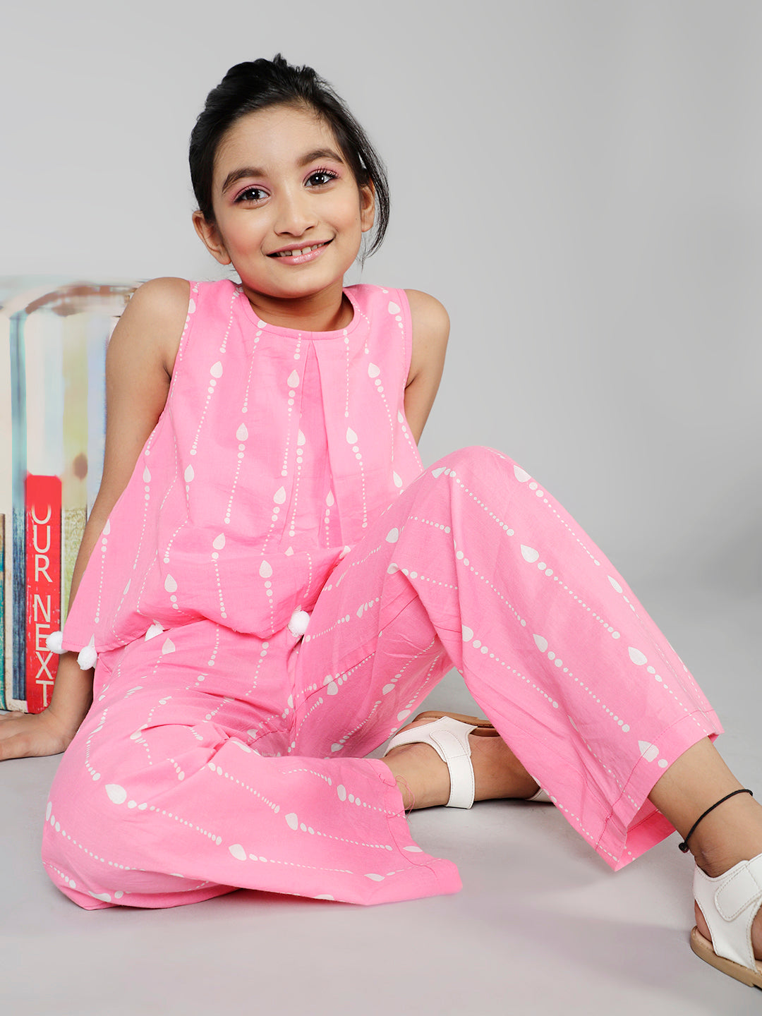 Cotton Ethnic Motifs Printed Jumpsuit For Girls - Aks Girls