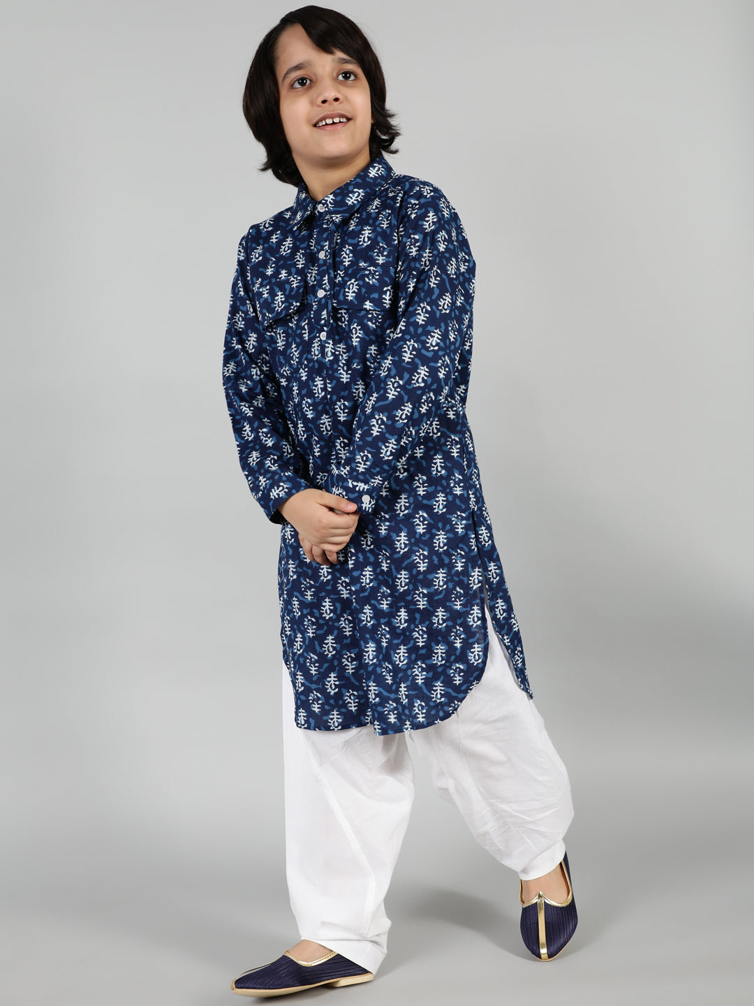 Cotton Ethnic Motifs Printed Pathani Pathani Suit Set for Boys - AKS Boys